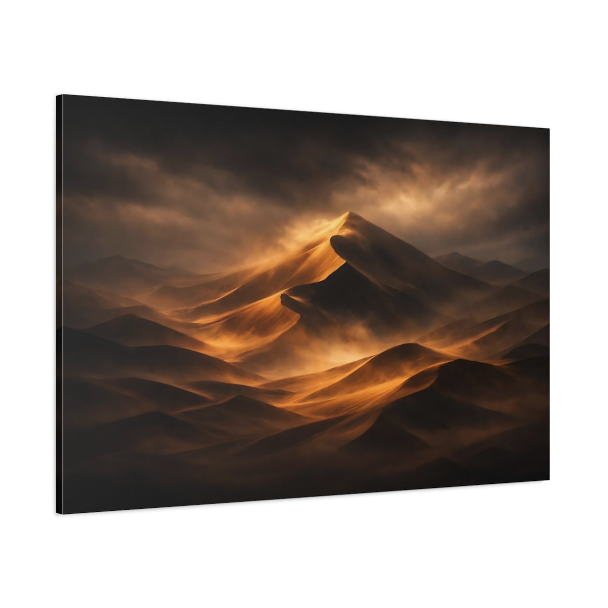 Dark Dramatic Desert Dunes shown as stretched canvas wall art
