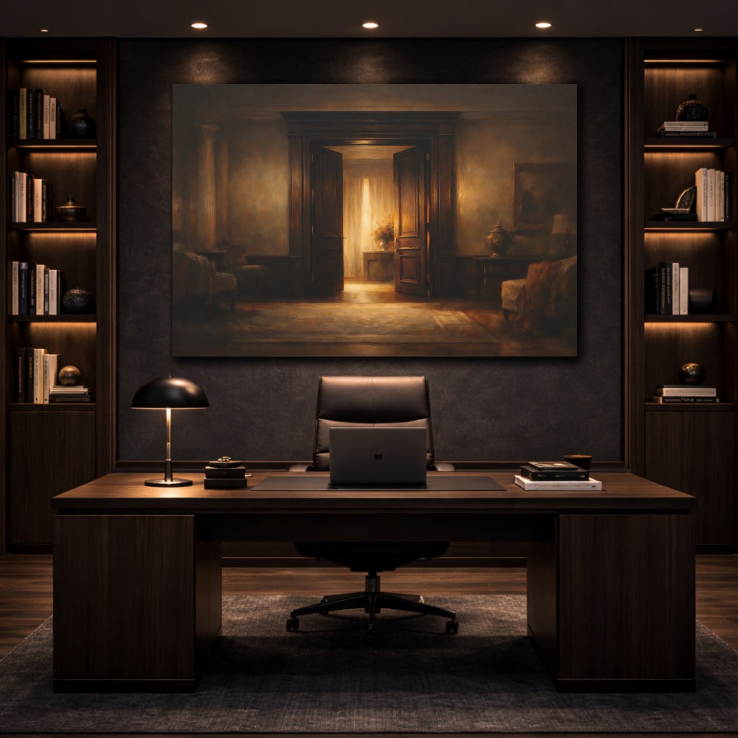 Mockup 4. Dark Dramatic Door Frame Soft Light Edge shown as stretched canvas wall art