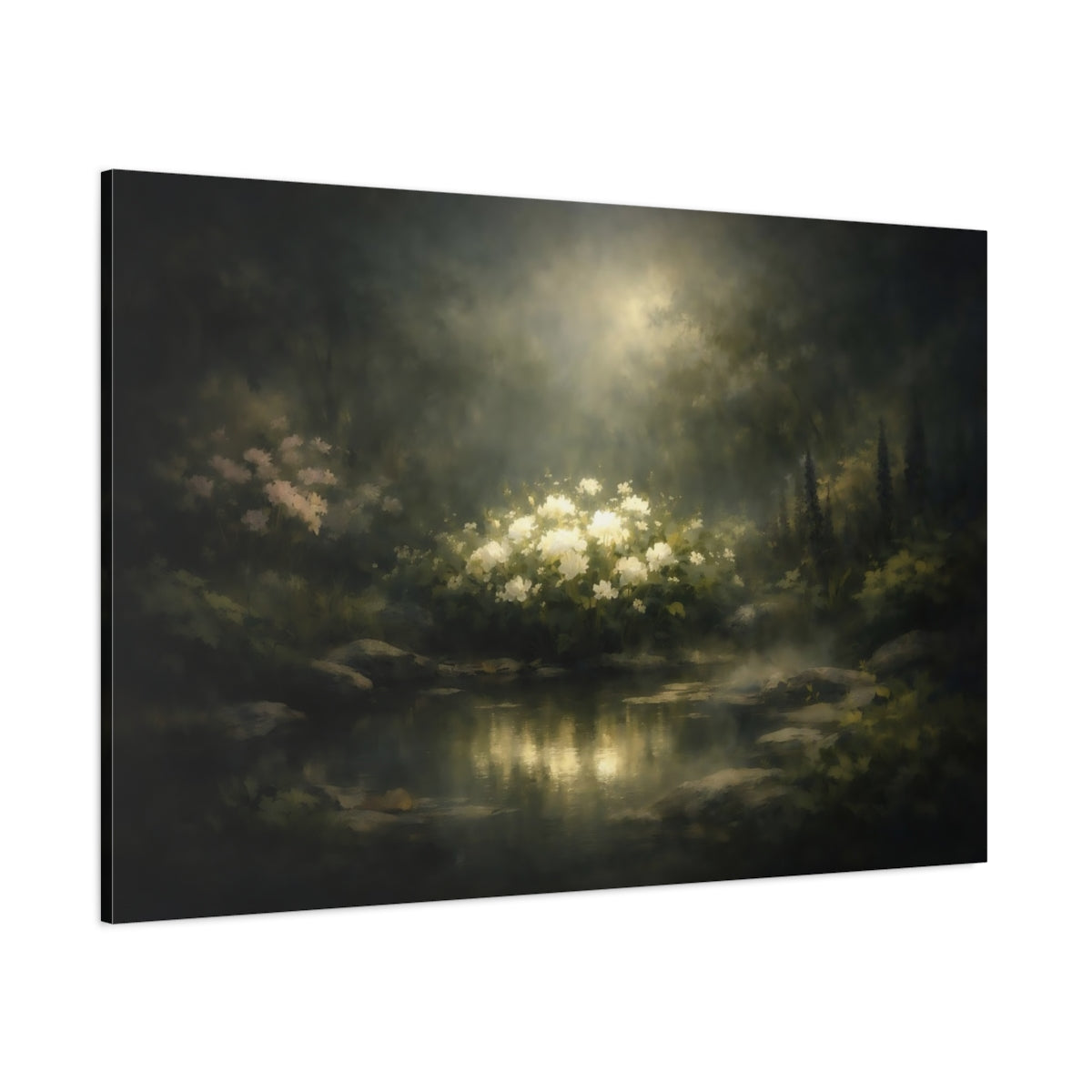 Dark Dramatic Garden Peaceful shown as stretched canvas wall art