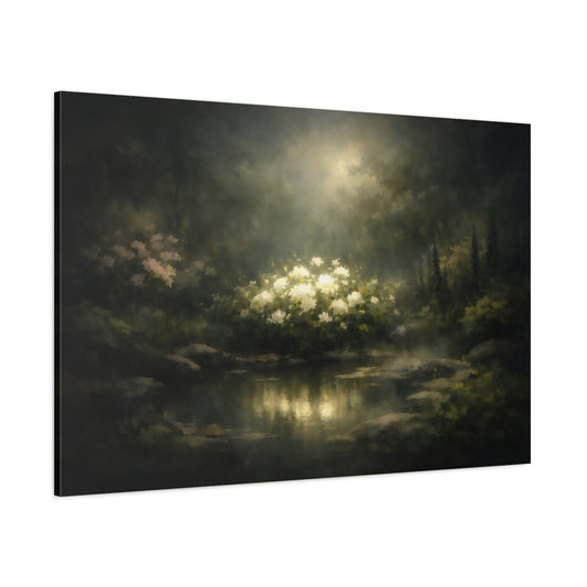 Dark Dramatic Garden Peaceful shown as stretched canvas wall art