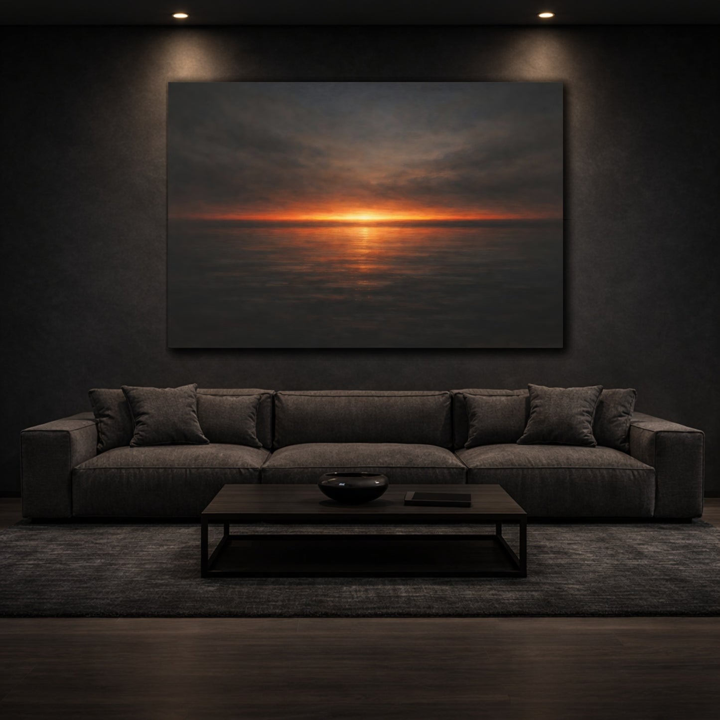 Mockup 2. Dark Dramatic Minimal Color Horizon Band shown as stretched canvas wall art