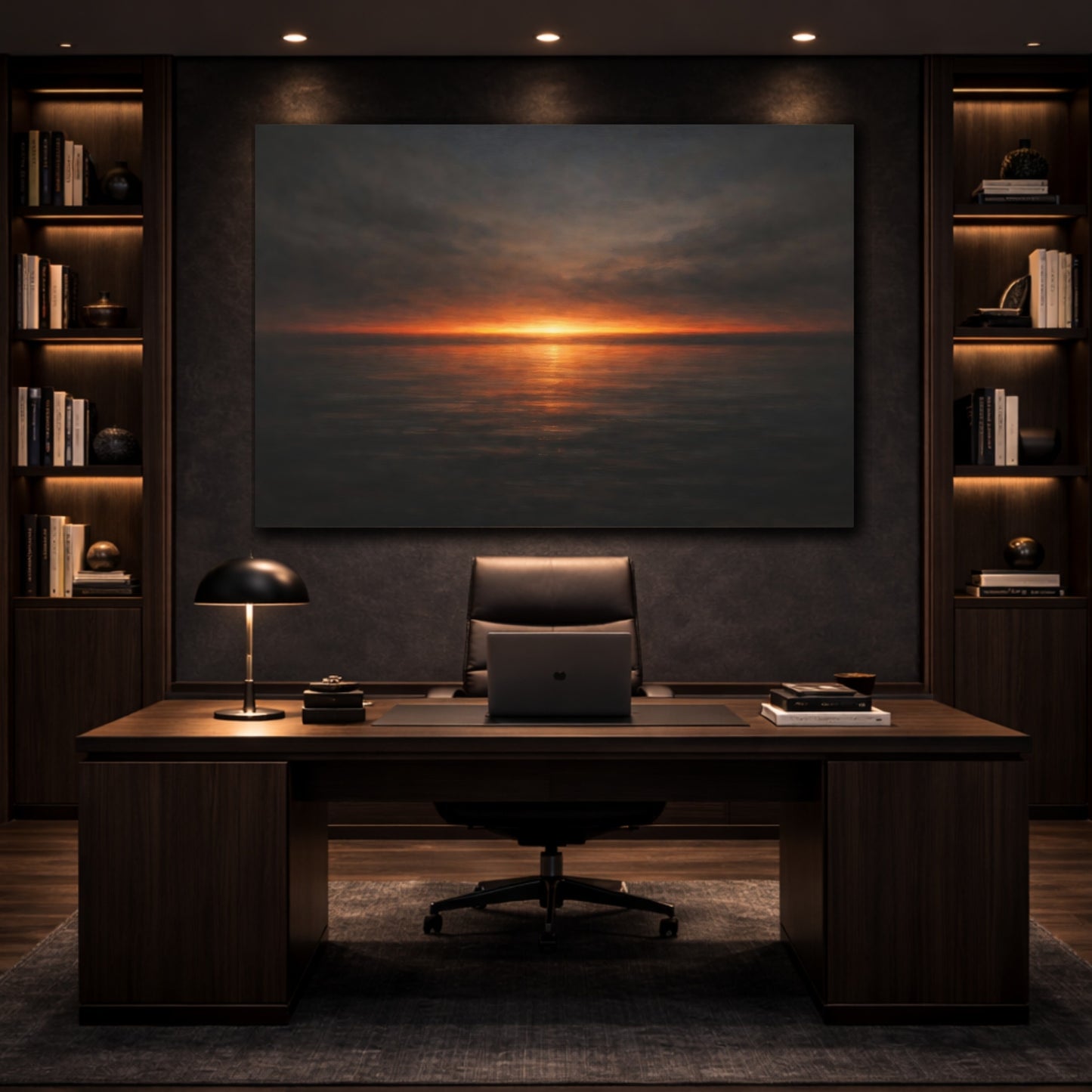 Mockup 4. Dark Dramatic Minimal Color Horizon Band shown as stretched canvas wall art
