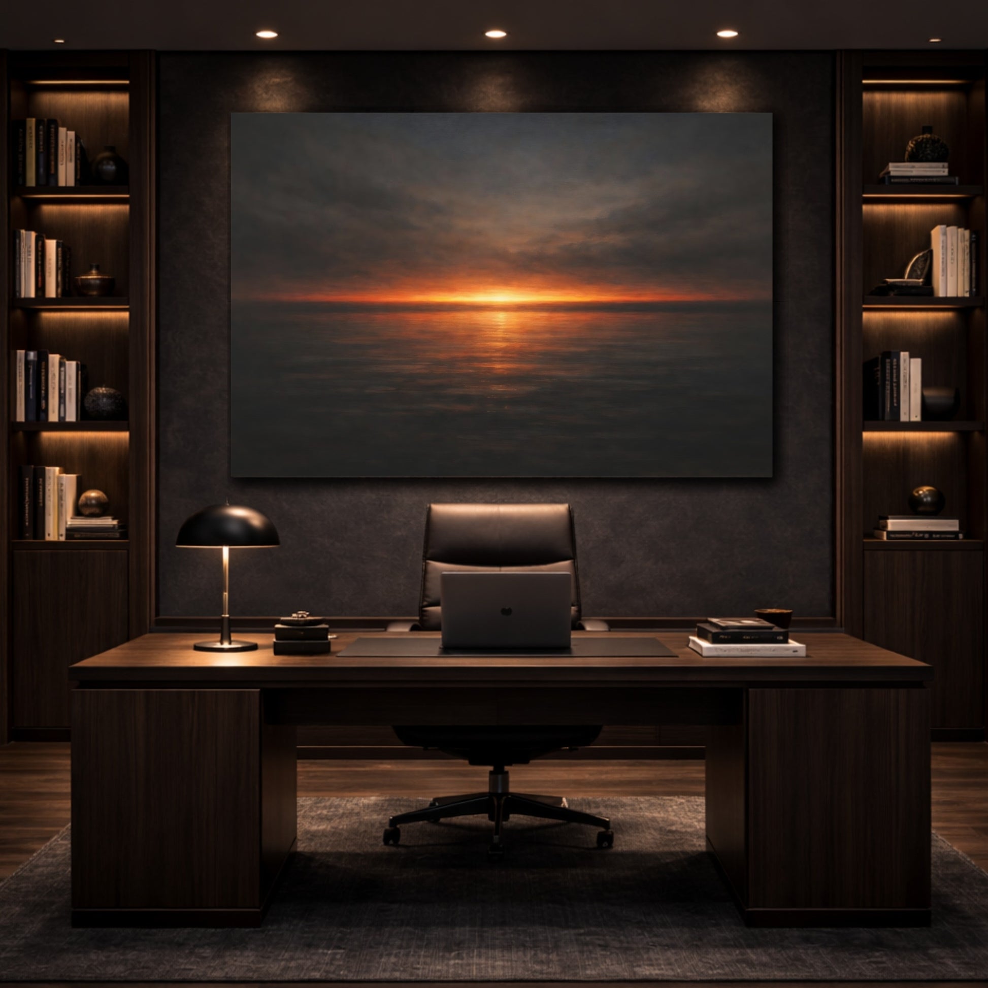 Mockup 4. Dark Dramatic Minimal Color Horizon Band shown as stretched canvas wall art