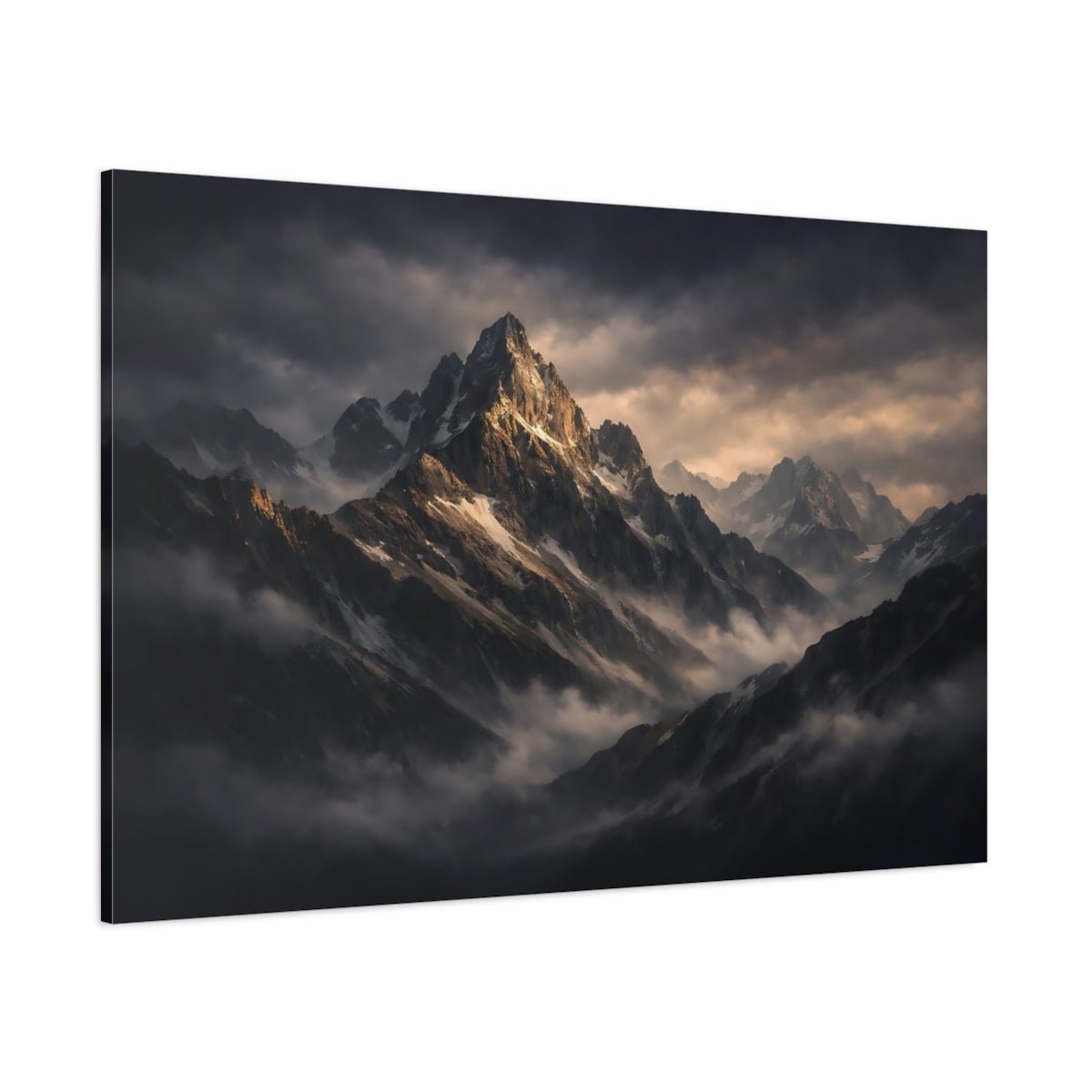 Dark Dramatic Mountain Range Peak Nature - Canvas Wall Art Print - YesArtYes