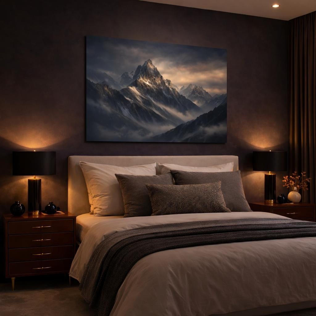 Dark Dramatic Mountain Range Peak Nature - Canvas Wall Art Print - YesArtYes
