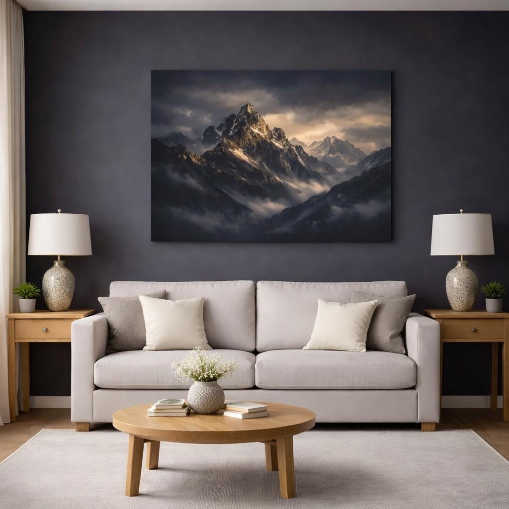 Dark Dramatic Mountain Range Peak Nature - Canvas Wall Art Print - YesArtYes