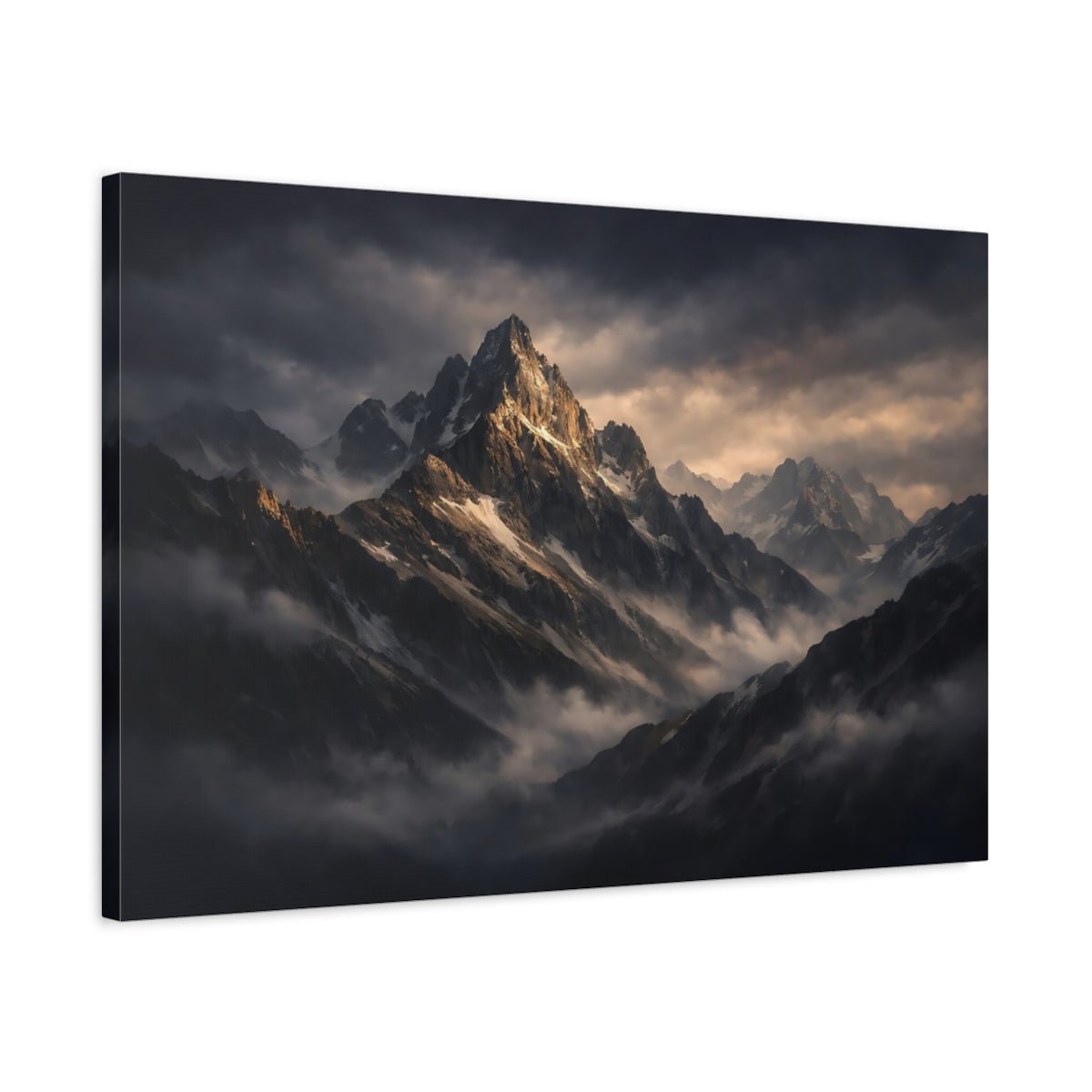 Dark Dramatic Mountain Range Peak Nature - Canvas Wall Art Print - YesArtYes