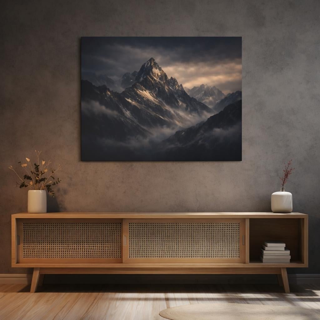 Dark Dramatic Mountain Range Peak Nature - Canvas Wall Art Print - YesArtYes