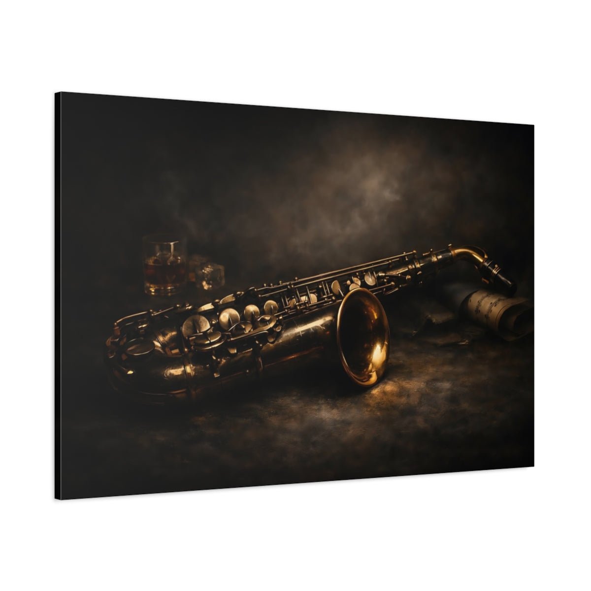Dark Dramatic Saxophone Vintage - Canvas Wall Art Print - YesArtYes