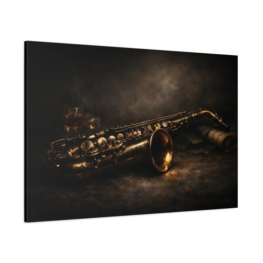 Dark Dramatic Saxophone Vintage - Canvas Wall Art Print - YesArtYes