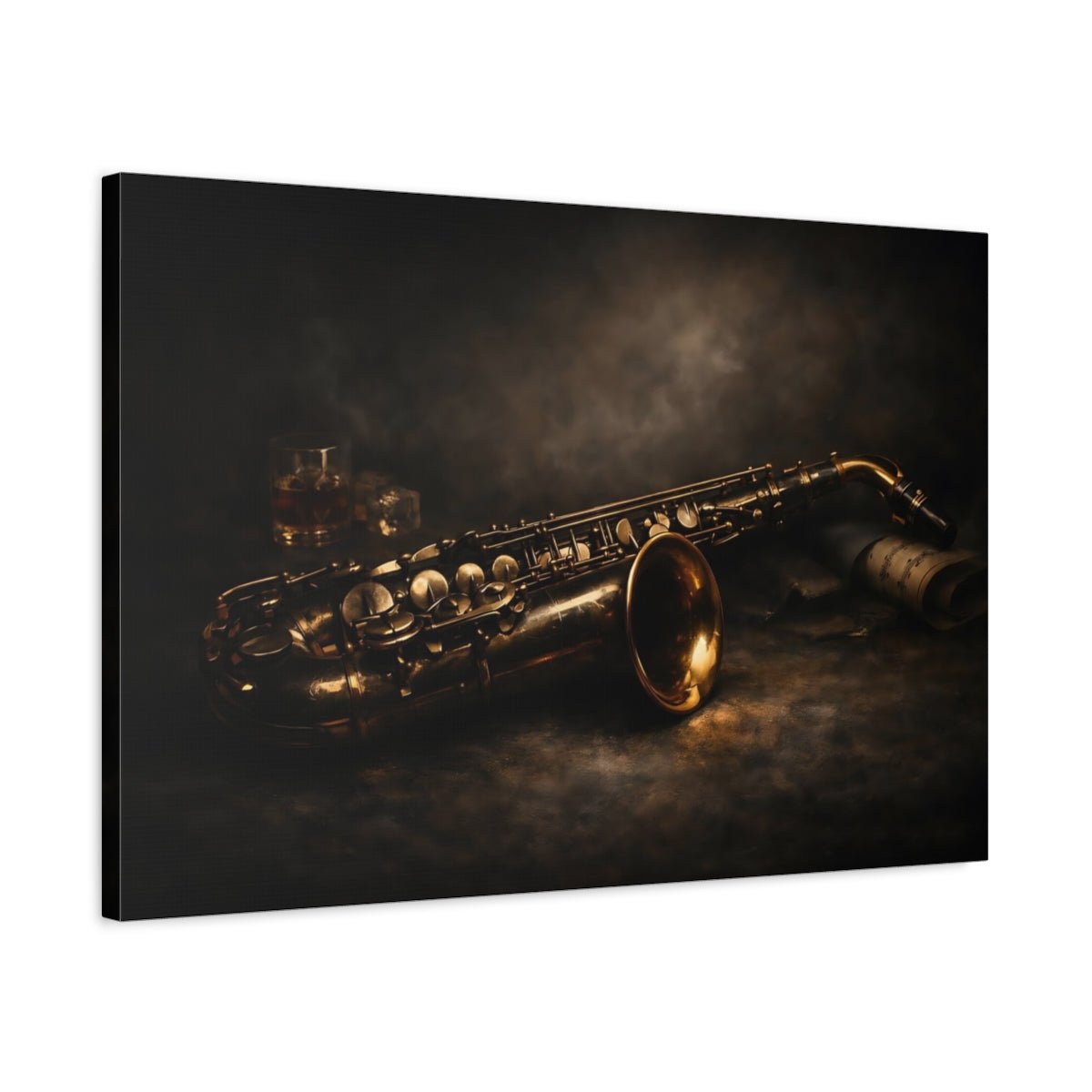 Dark Dramatic Saxophone Vintage - Canvas Wall Art Print - YesArtYes