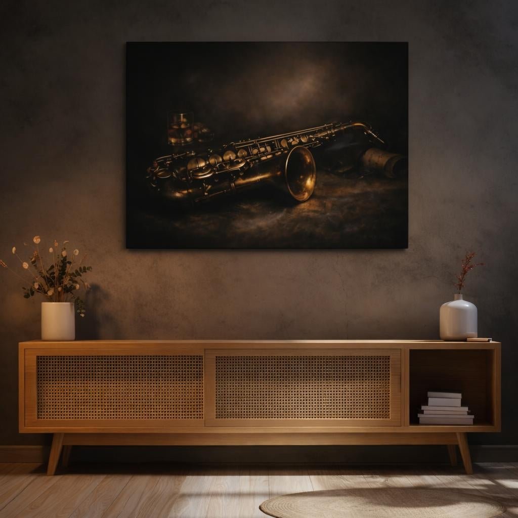 Dark Dramatic Saxophone Vintage - Canvas Wall Art Print - YesArtYes