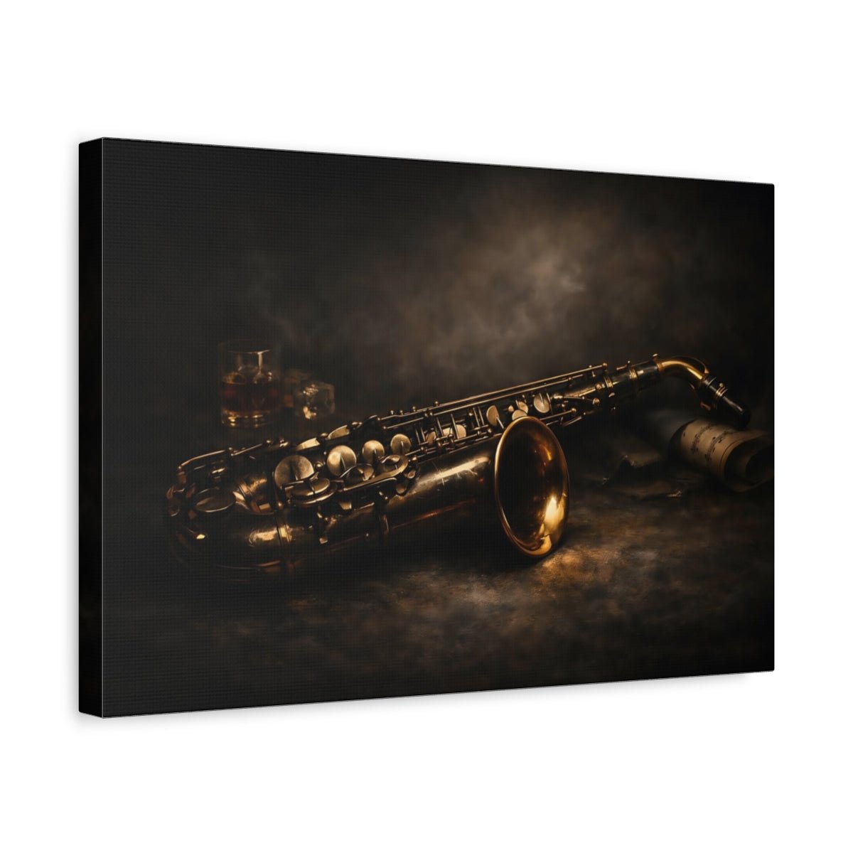 Dark Dramatic Saxophone Vintage - Canvas Wall Art Print - YesArtYes