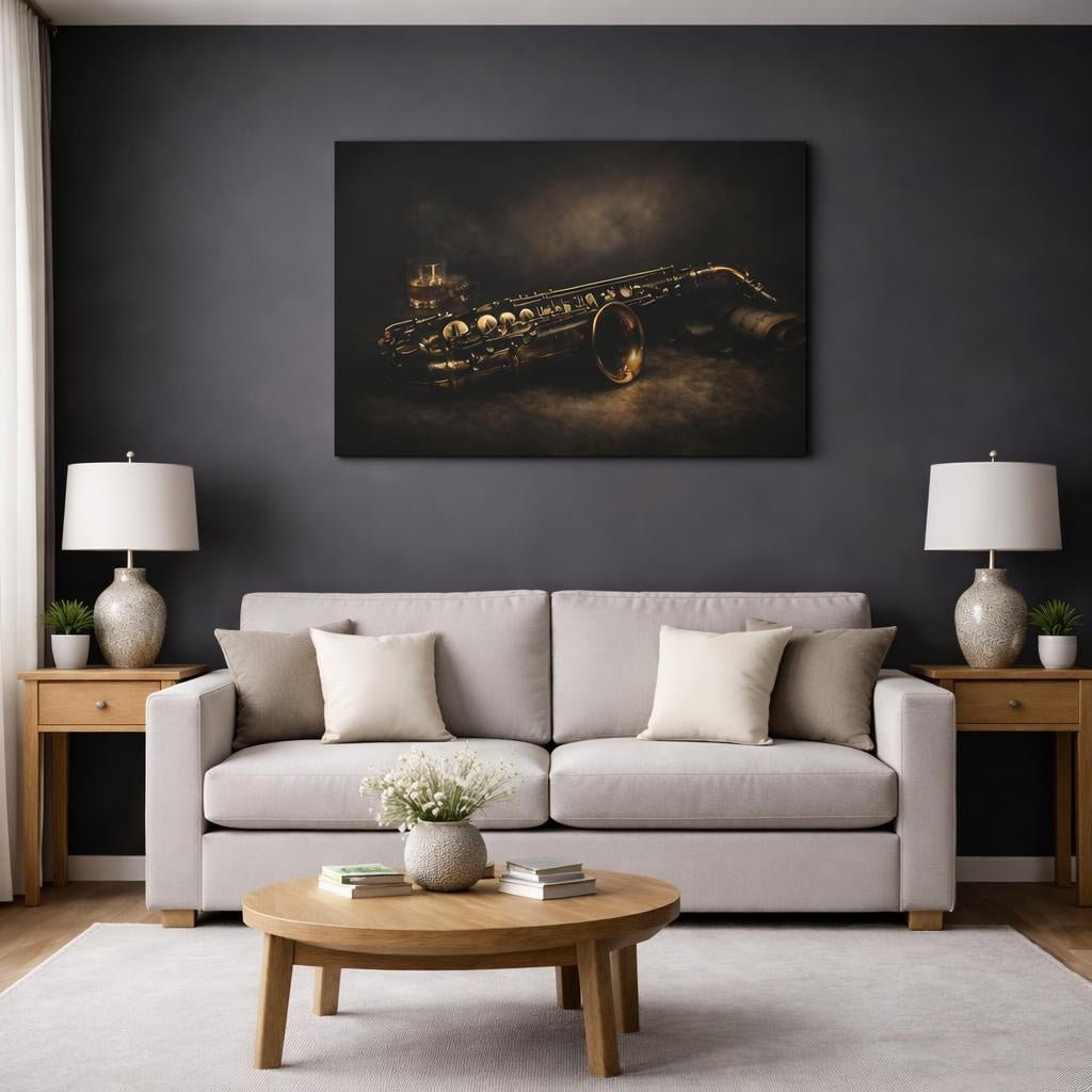 Dark Dramatic Saxophone Vintage - Canvas Wall Art Print - YesArtYes