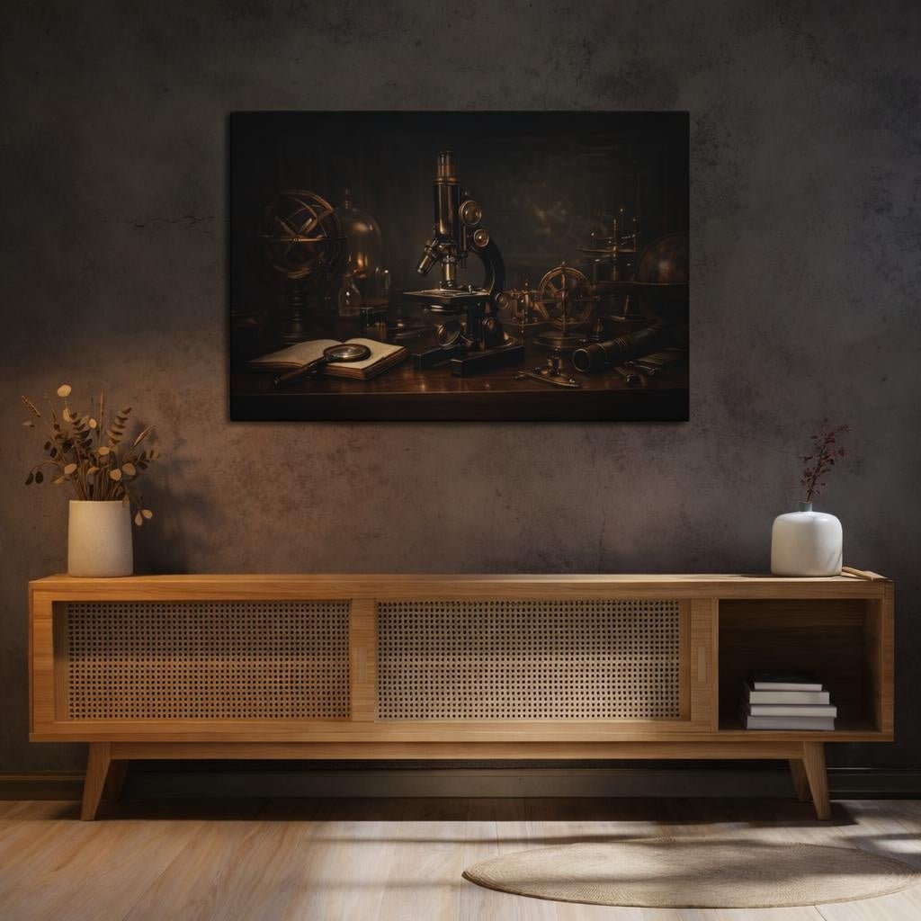 Dark Dramatic Scientific Instruments Microscope Vintage - Canvas Wall Art Print - YesArtYes