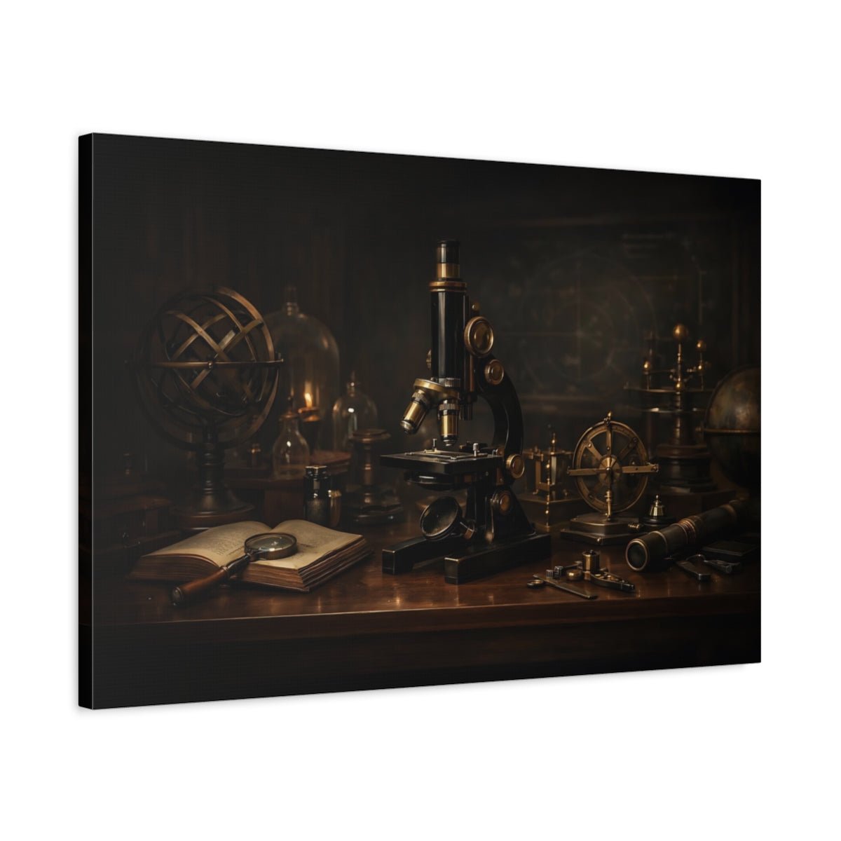 Dark Dramatic Scientific Instruments Microscope Vintage - Canvas Wall Art Print - YesArtYes