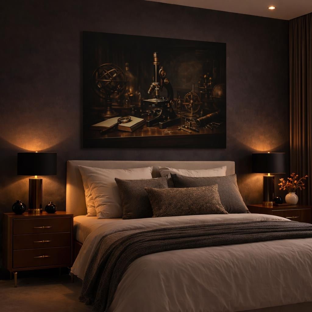 Dark Dramatic Scientific Instruments Microscope Vintage - Canvas Wall Art Print - YesArtYes