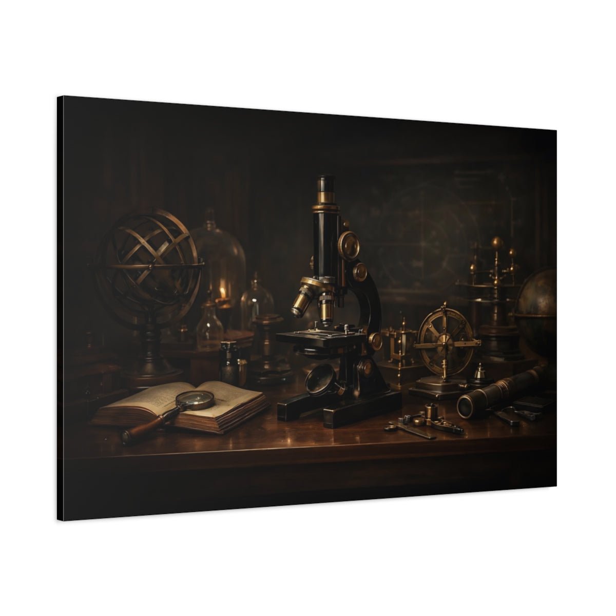 Dark Dramatic Scientific Instruments Microscope Vintage - Canvas Wall Art Print - YesArtYes