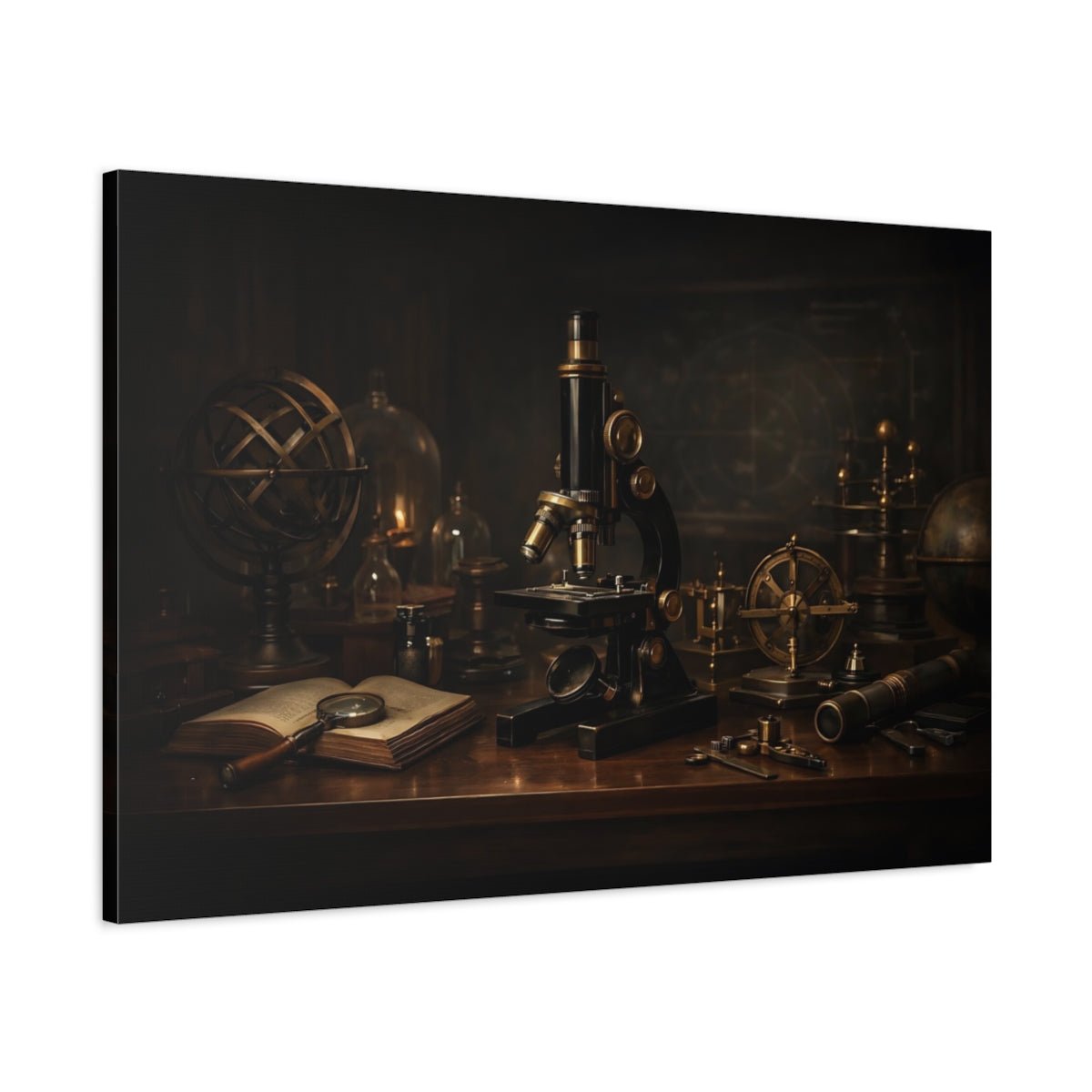 Dark Dramatic Scientific Instruments Microscope Vintage - Canvas Wall Art Print - YesArtYes