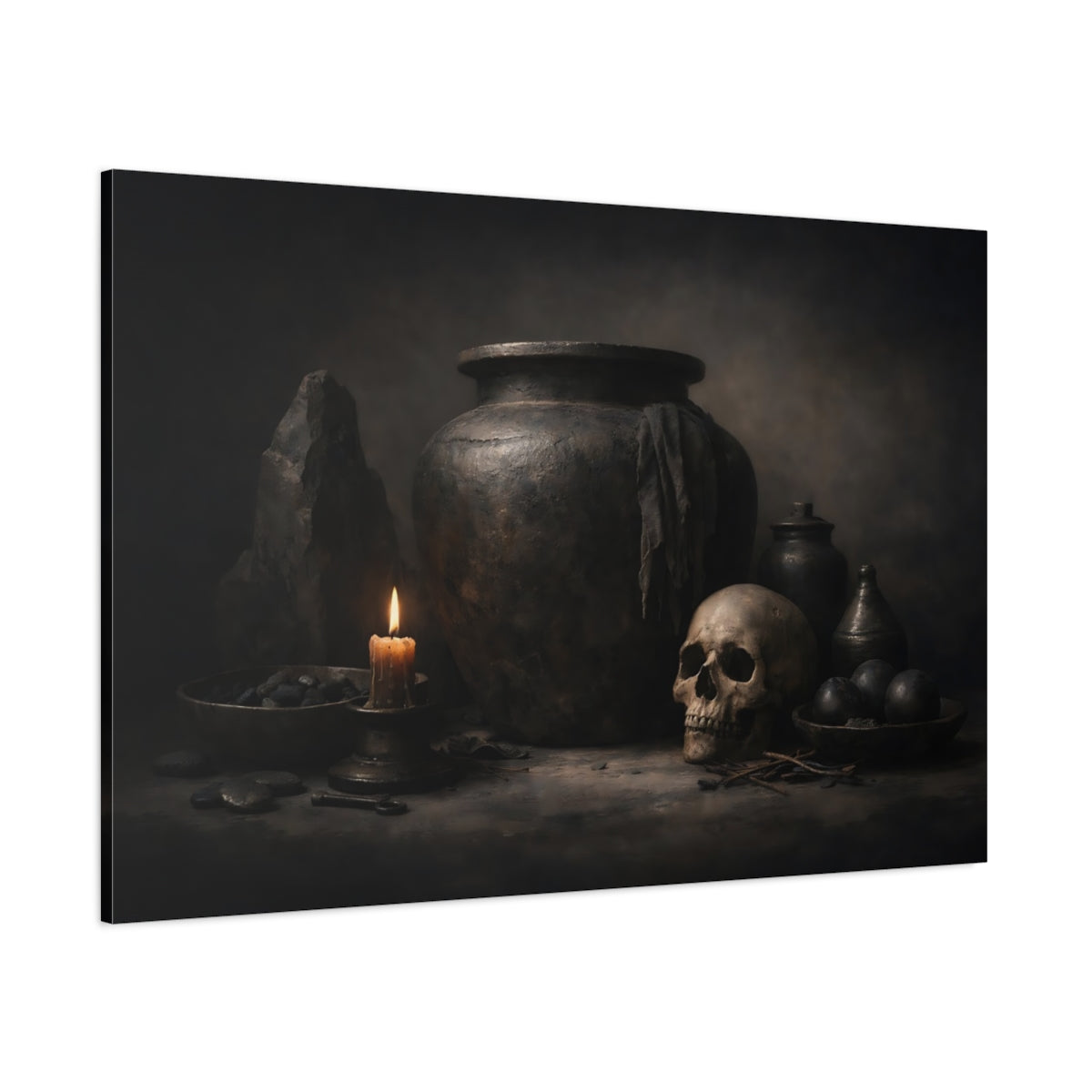 Dark Dramatic Sculptural Objects shown as stretched canvas wall art