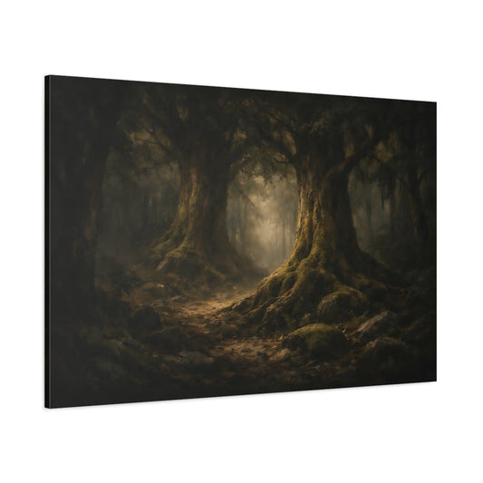 Dark Dramatic Trees Woodland shown as stretched canvas wall art