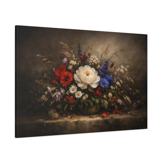 Dark Dramatic Wildflowers Romantic shown as stretched canvas wall art