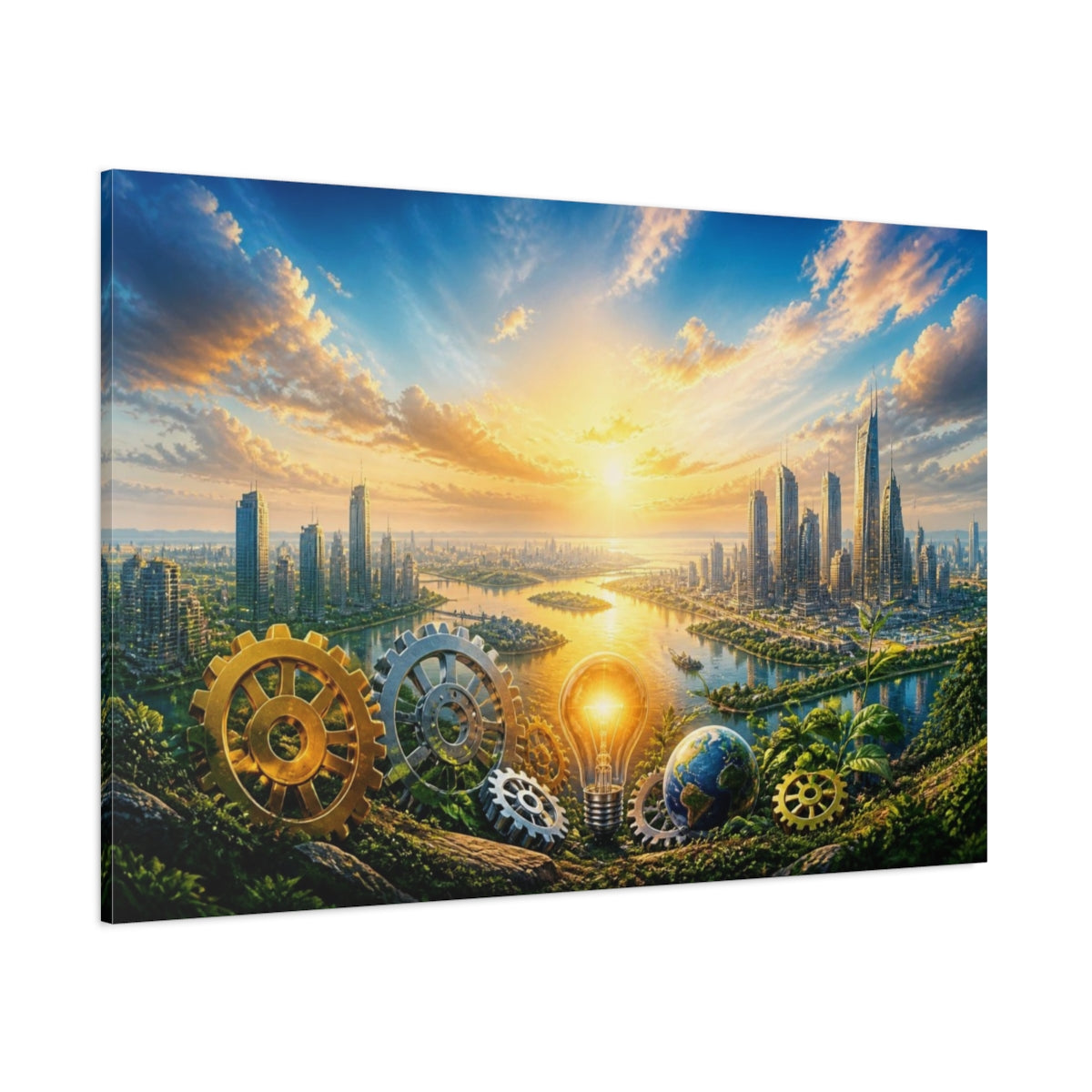 Side Mockup 1. Dawn Of Innovation shown as canvas print