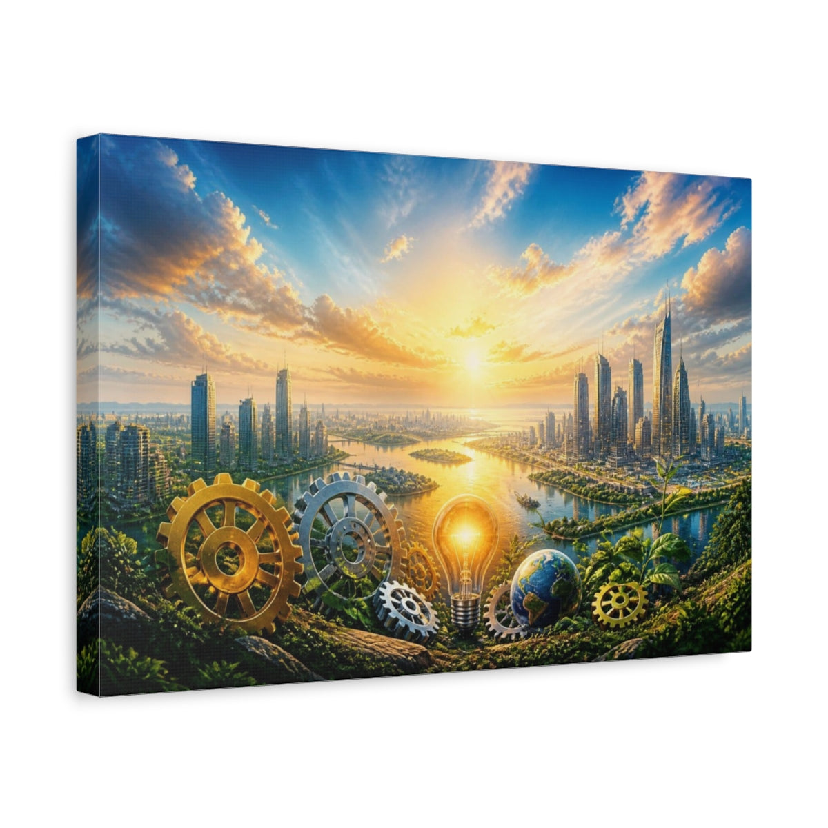 Side Mockup 4. Dawn Of Innovation shown as canvas print
