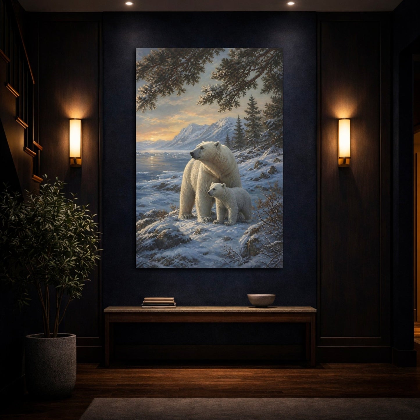 Deep Toned Wilderness Oil Painting Polar Canvas Wall Art Print – Realistic Living Room, Above Console Table - YesArtYes