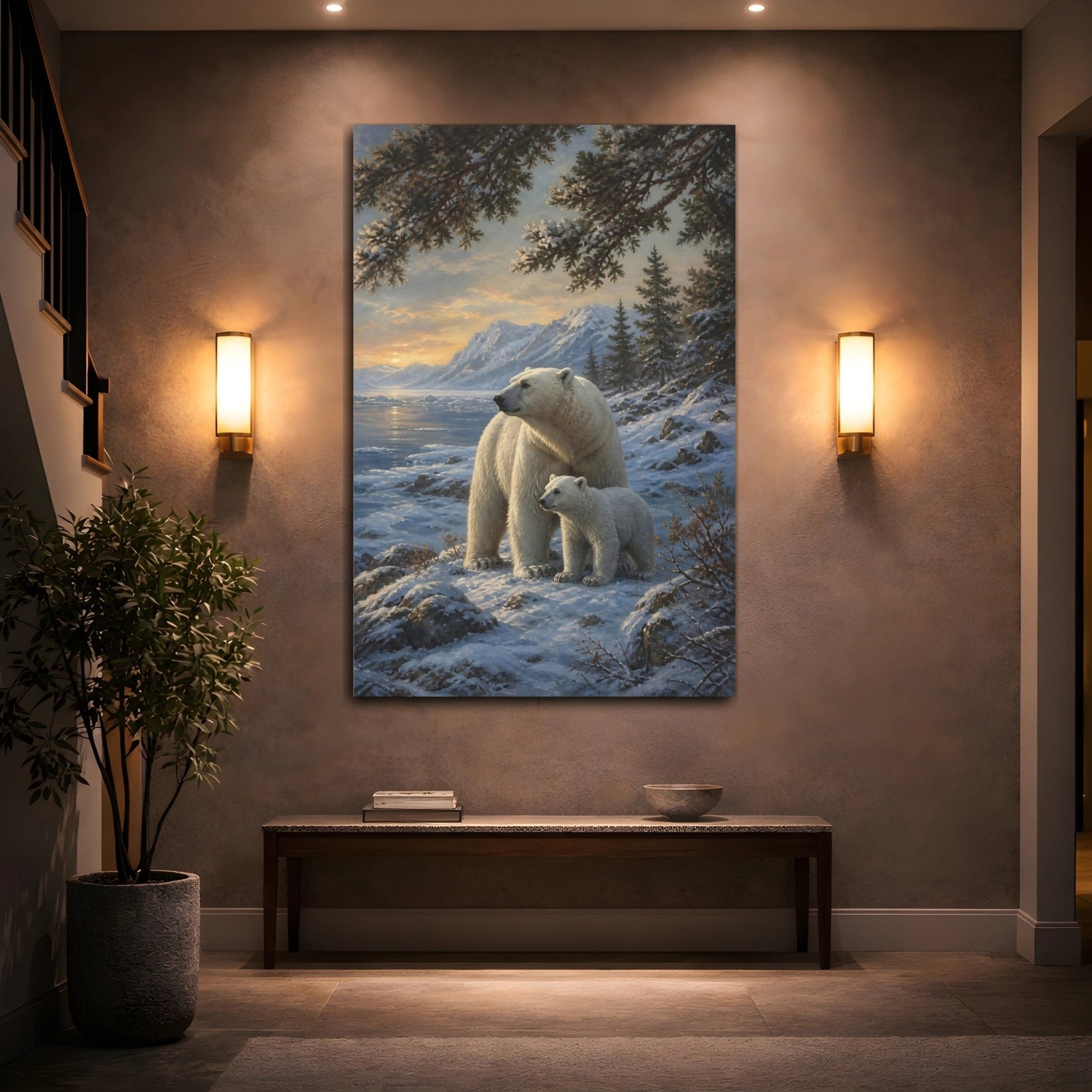 Deep Toned Wilderness Oil Painting Polar Canvas Wall Art Print – Realistic Living Room, Above Console Table - YesArtYes