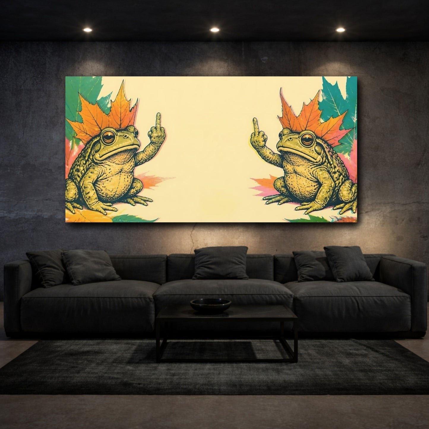 Mockup 3. Defiant Toad Duo shown as canvas print