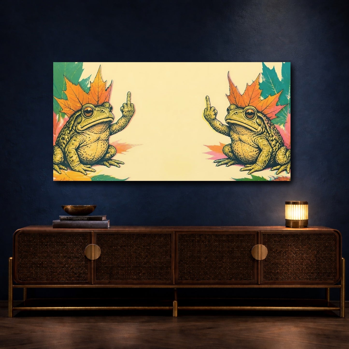 Mockup 4. Defiant Toad Duo shown as canvas print