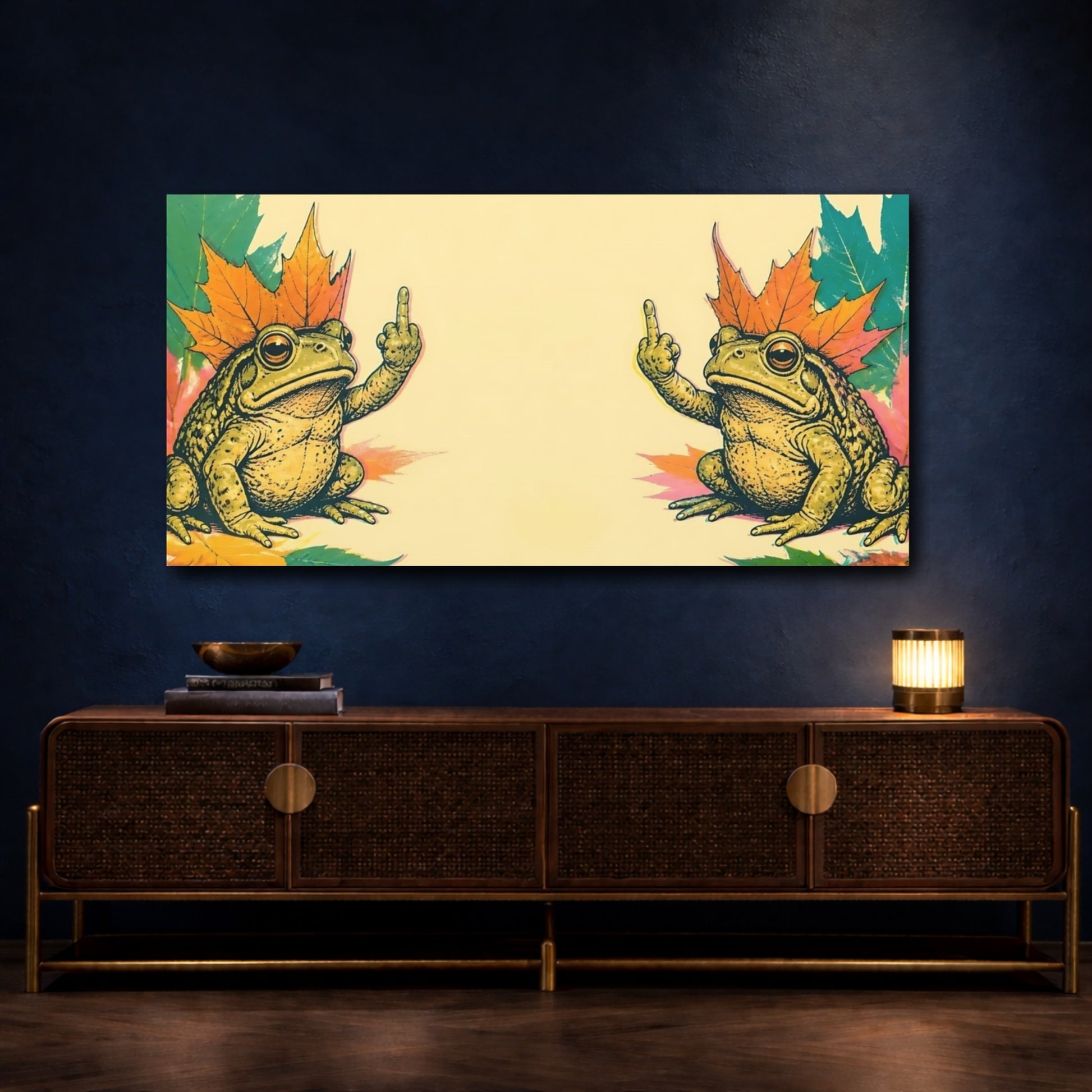 Mockup 4. Defiant Toad Duo shown as canvas print