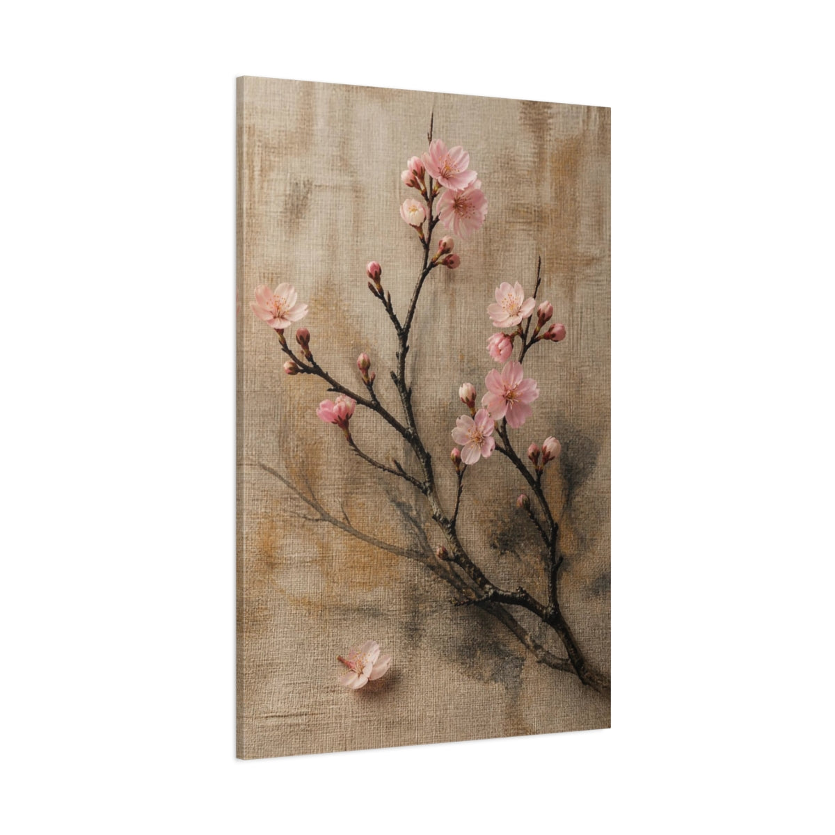 Side Mockup 1. Delicate Cherry Blossom Branch shown as canvas print