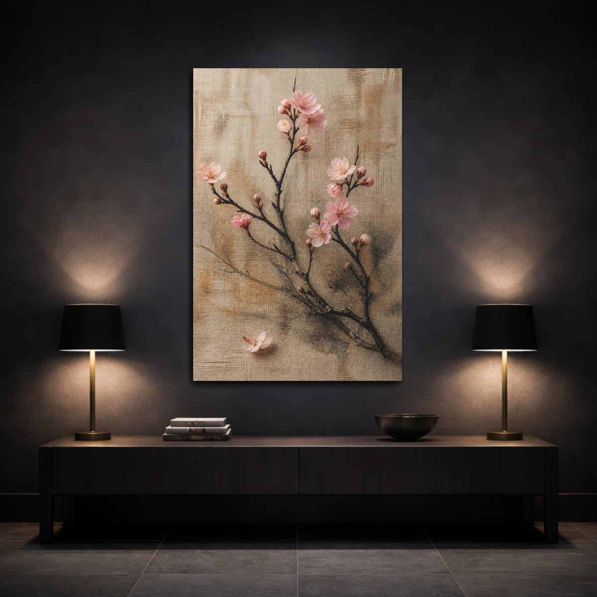 Mockup 3. Delicate Cherry Blossom Branch shown as canvas print