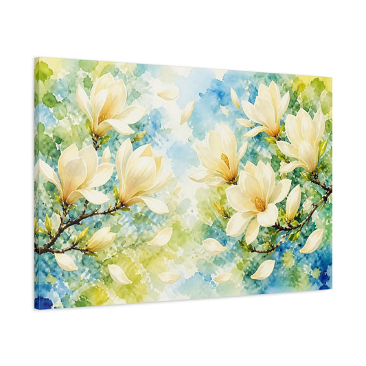 Main Mockup. Delicate Cream Magnolia Branch shown as canvas print