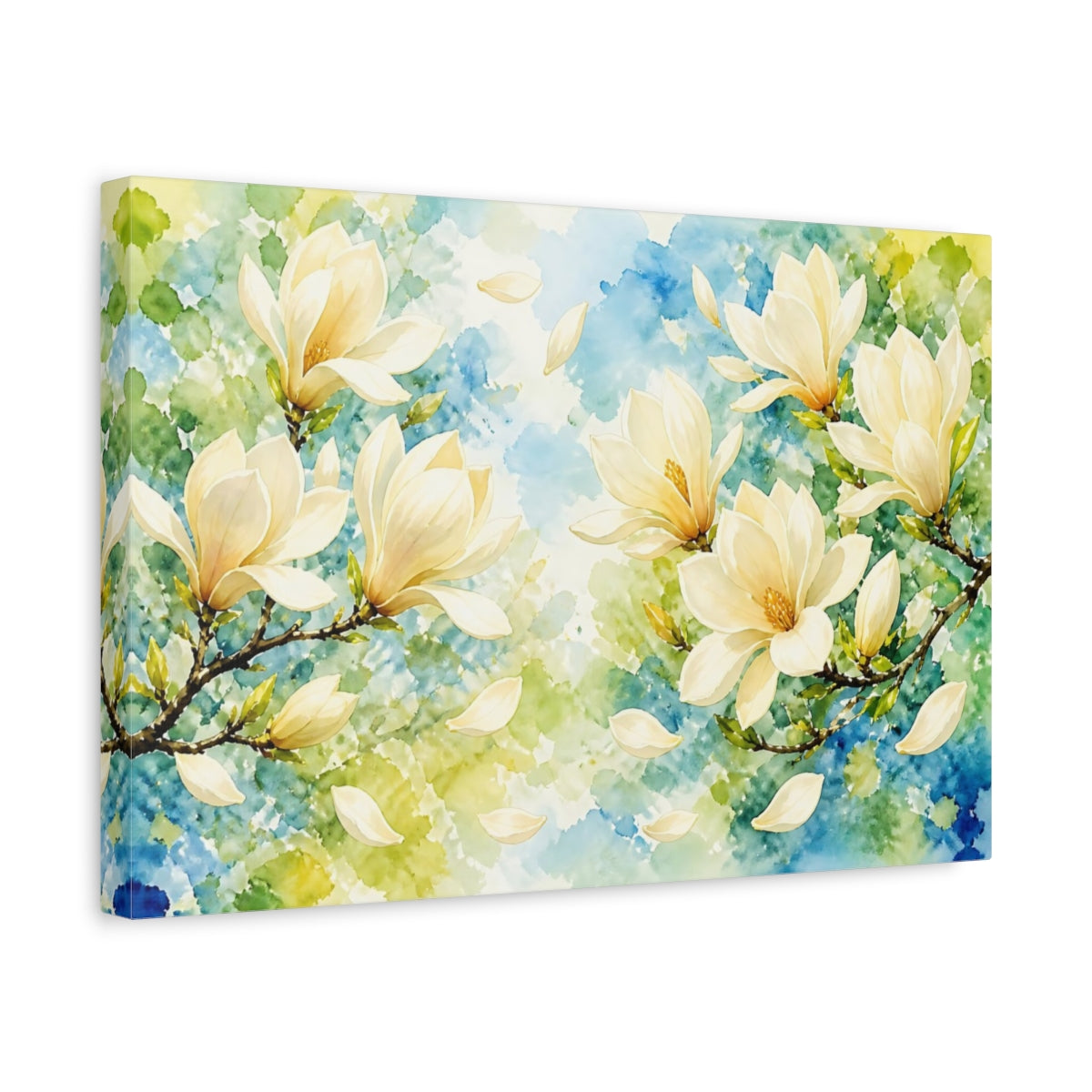 Side Mockup 4. Delicate Cream Magnolia Branch shown as canvas print