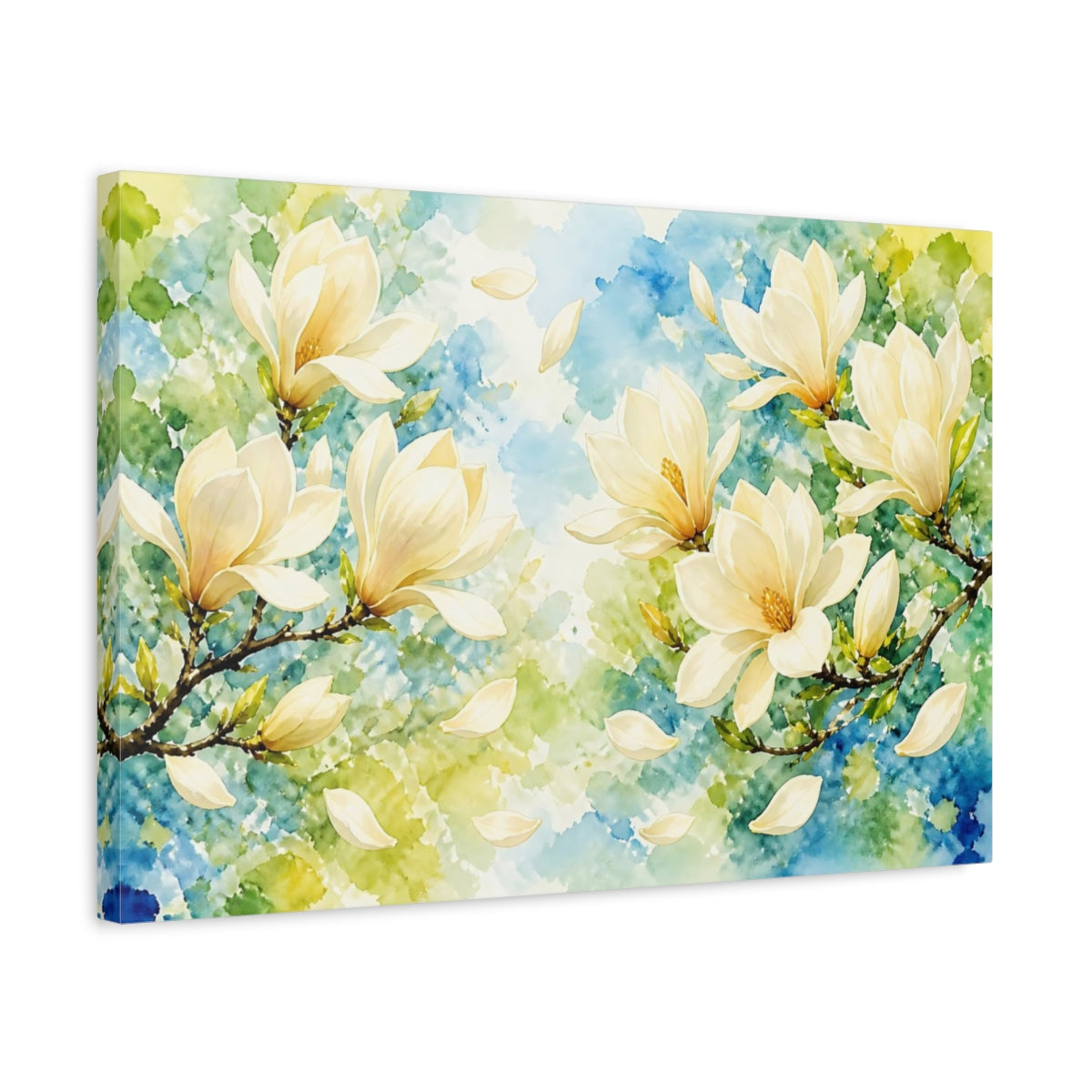 Side Mockup 3. Delicate Cream Magnolia Branch shown as canvas print