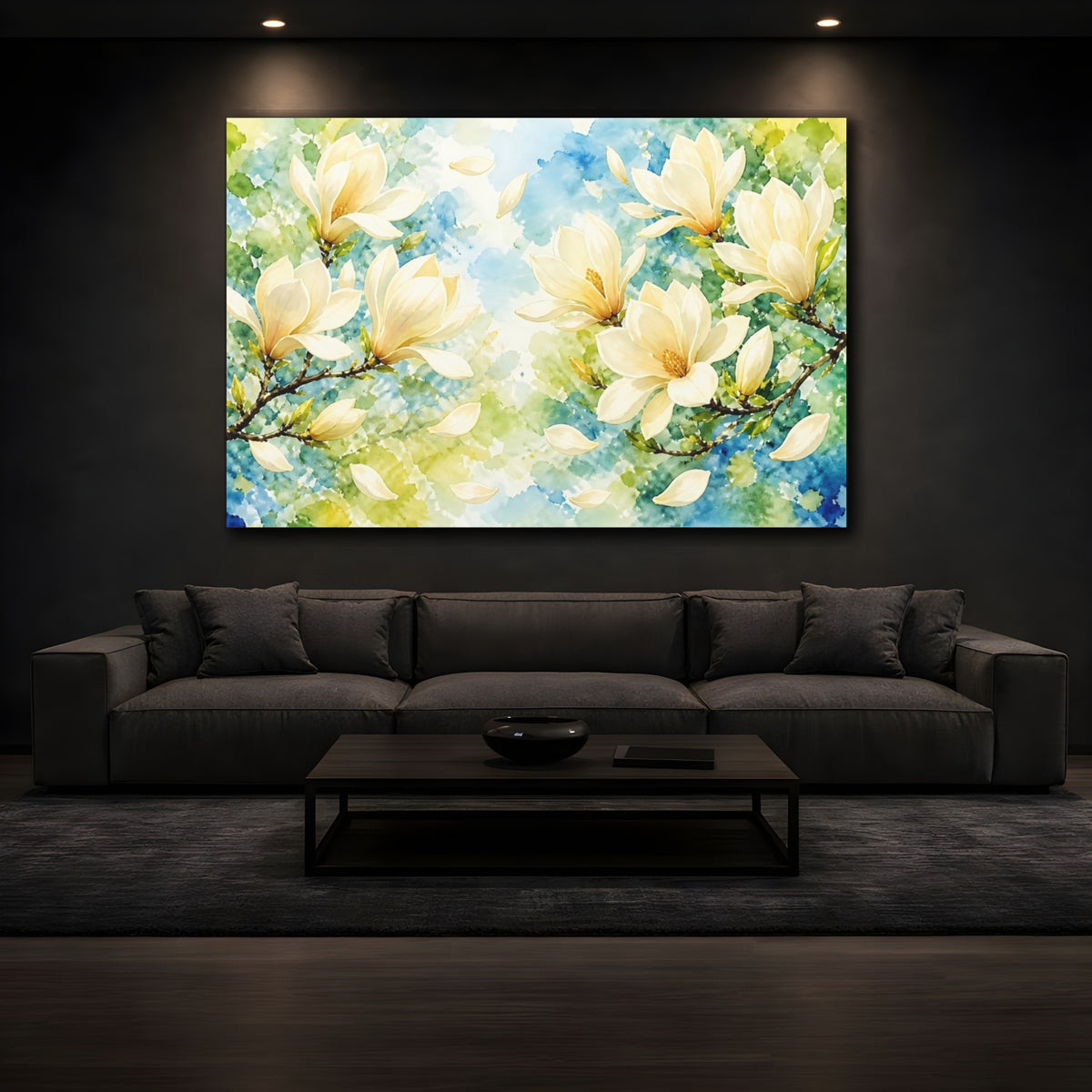 Mockup 3. Delicate Cream Magnolia Branch shown as canvas print