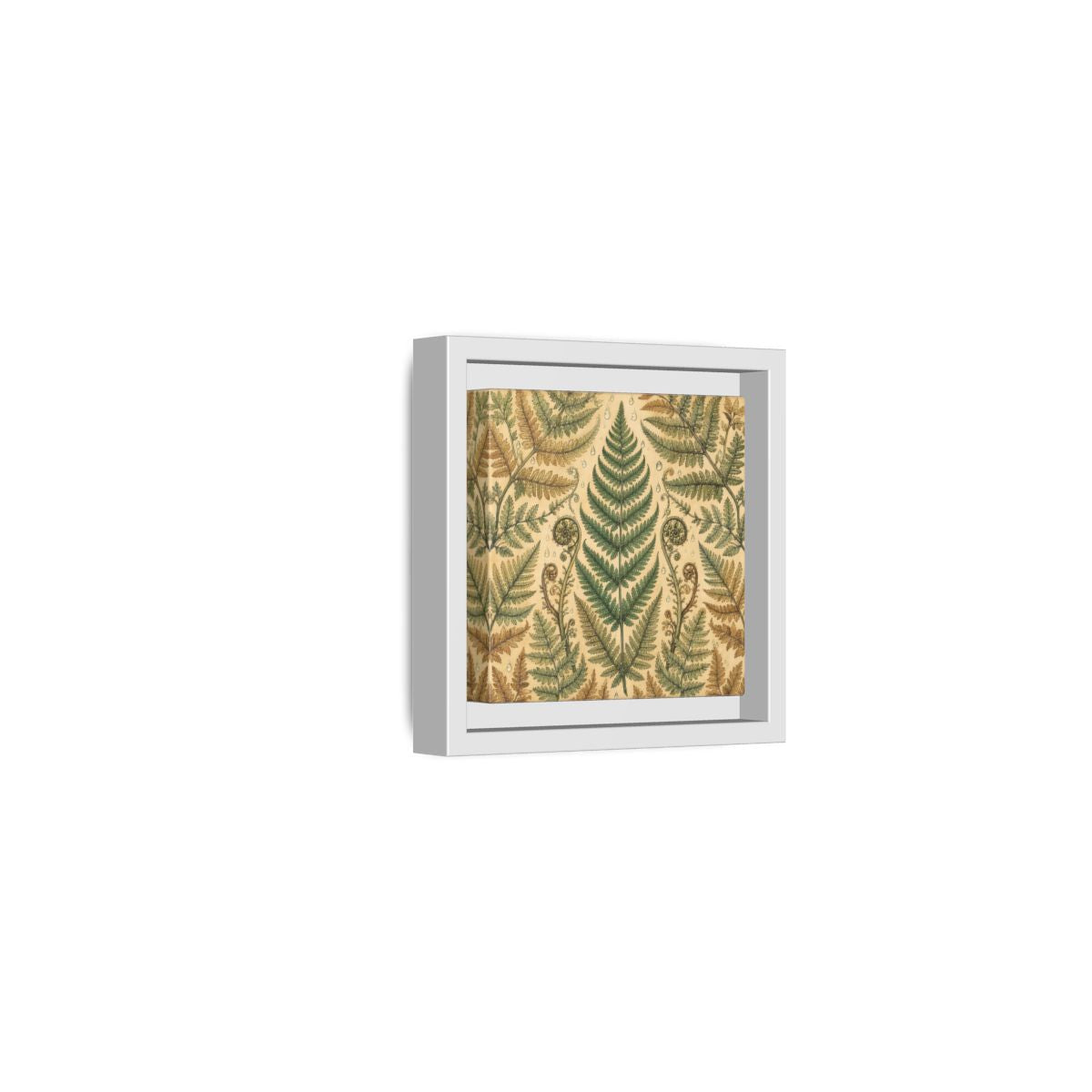 Side Mockup 22. Delicate Hand-Drawn Illustration Fern Leaves With Rain Drops shown as stretched canvas wall art