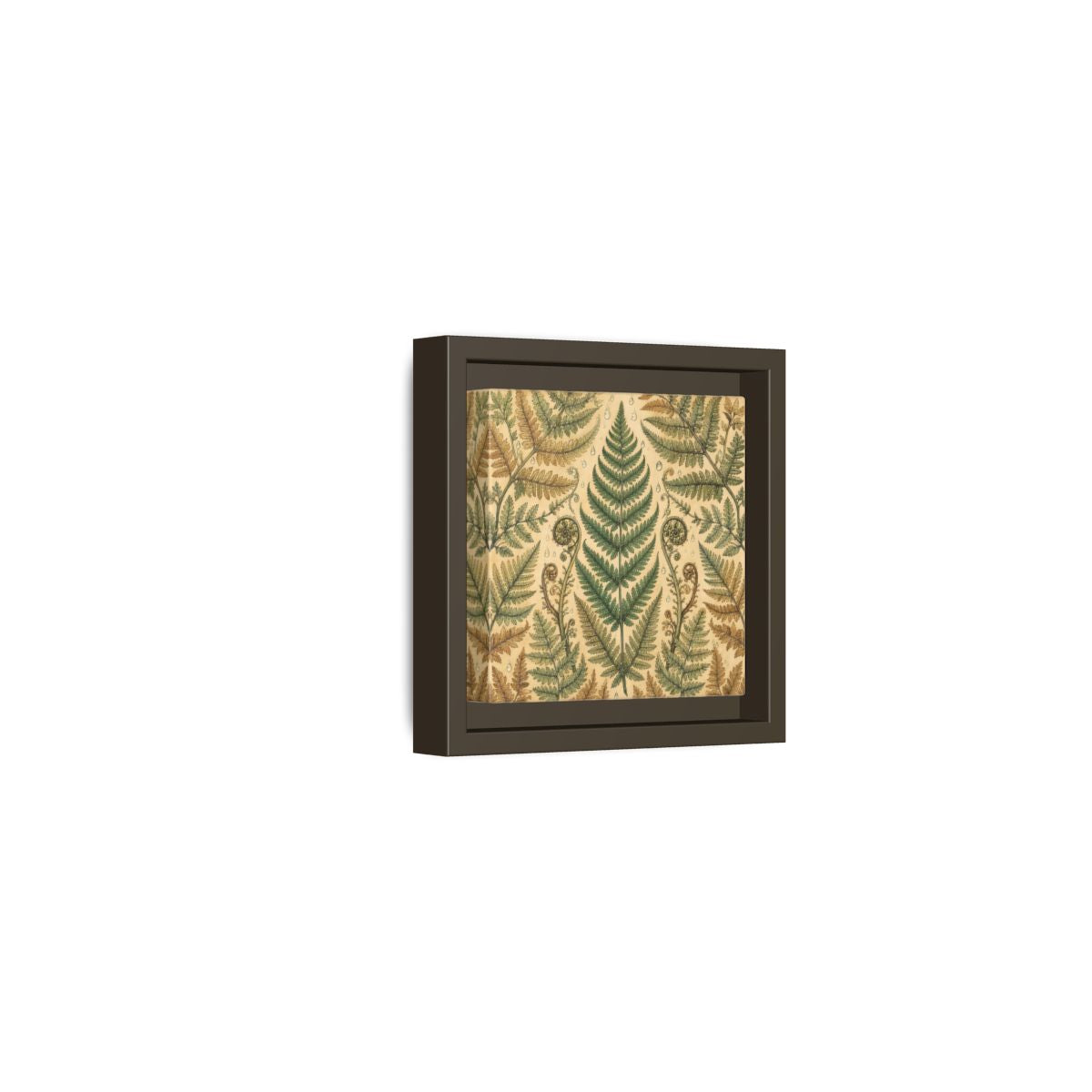 Side Mockup 23. Delicate Hand-Drawn Illustration Fern Leaves With Rain Drops shown as stretched canvas wall art