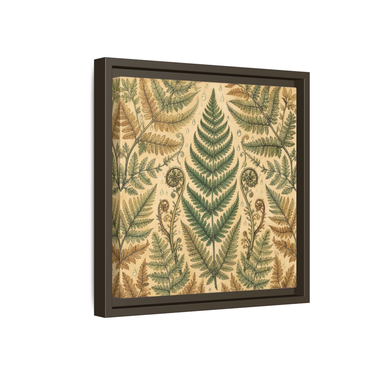 Side Mockup 17. Delicate Hand-Drawn Illustration Fern Leaves With Rain Drops shown as stretched canvas wall art