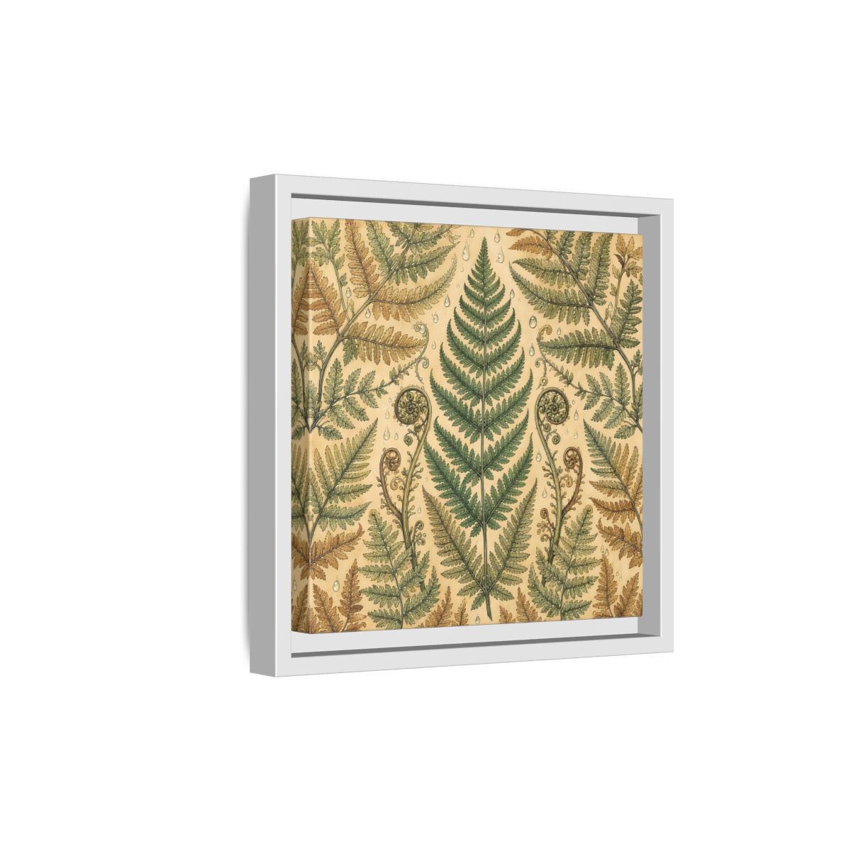Side Mockup 19. Delicate Hand-Drawn Illustration Fern Leaves With Rain Drops shown as stretched canvas wall art