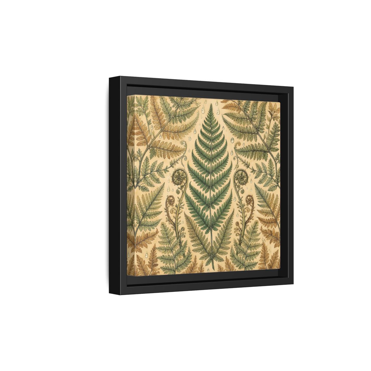 Side Mockup 21. Delicate Hand-Drawn Illustration Fern Leaves With Rain Drops shown as stretched canvas wall art