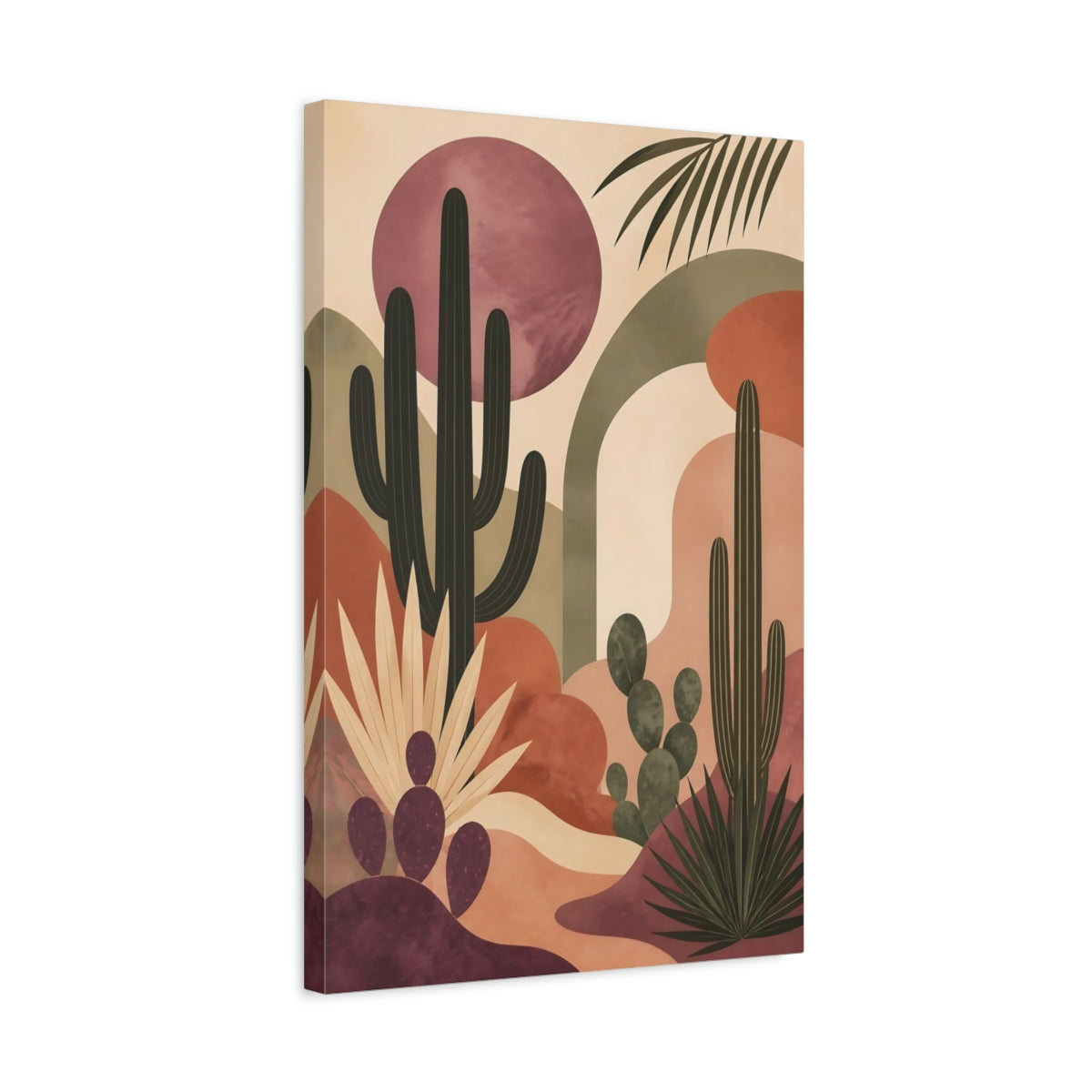 Side Mockup 3. Desert Cactus Sunset shown as canvas print