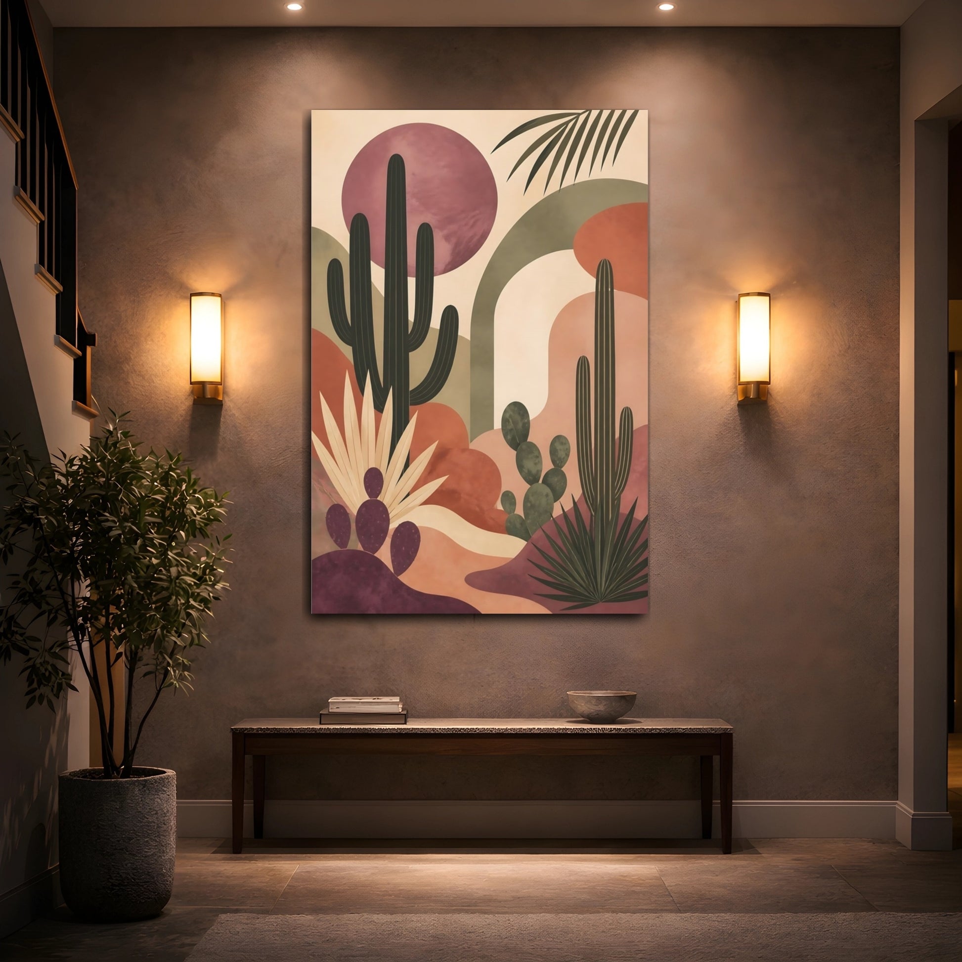 Mockup 2. Desert Cactus Sunset shown as canvas print