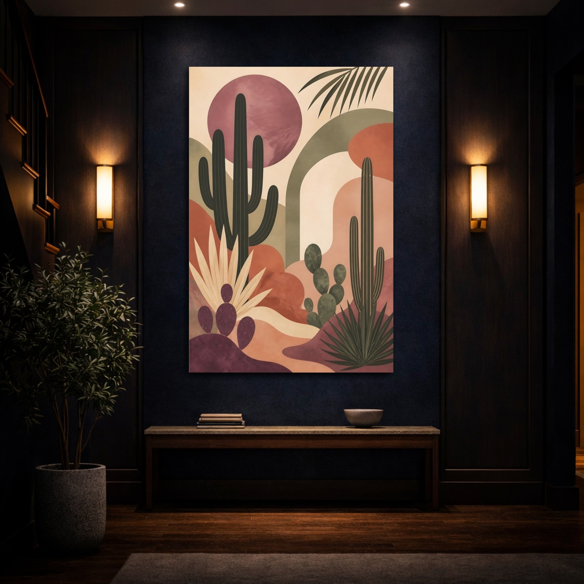 Mockup 4. Desert Cactus Sunset shown as canvas print