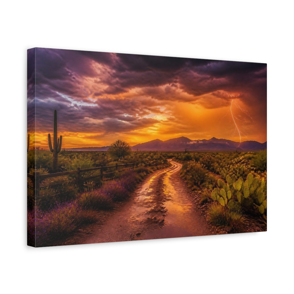 Side Mockup 4. Desert Lightning Landscape shown as canvas print