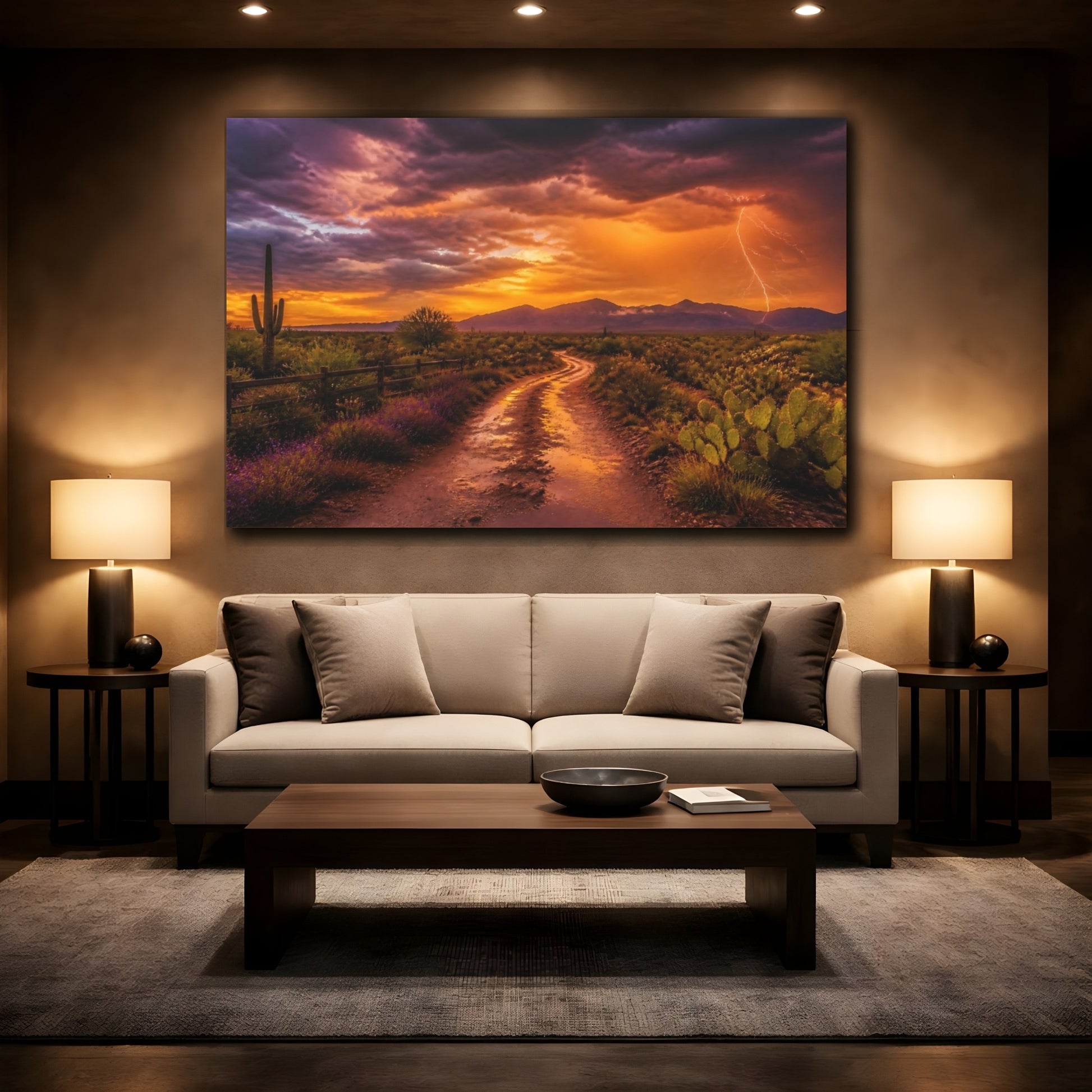 Mockup 2. Desert Lightning Landscape shown as canvas print