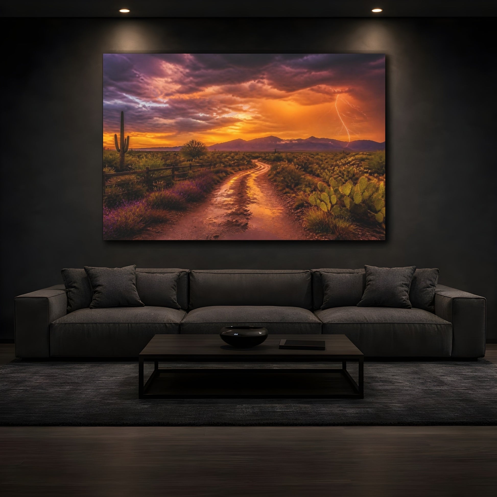 Mockup 3. Desert Lightning Landscape shown as canvas print